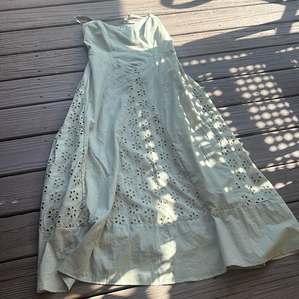 Green Strapless Embellished Tiered Sundress